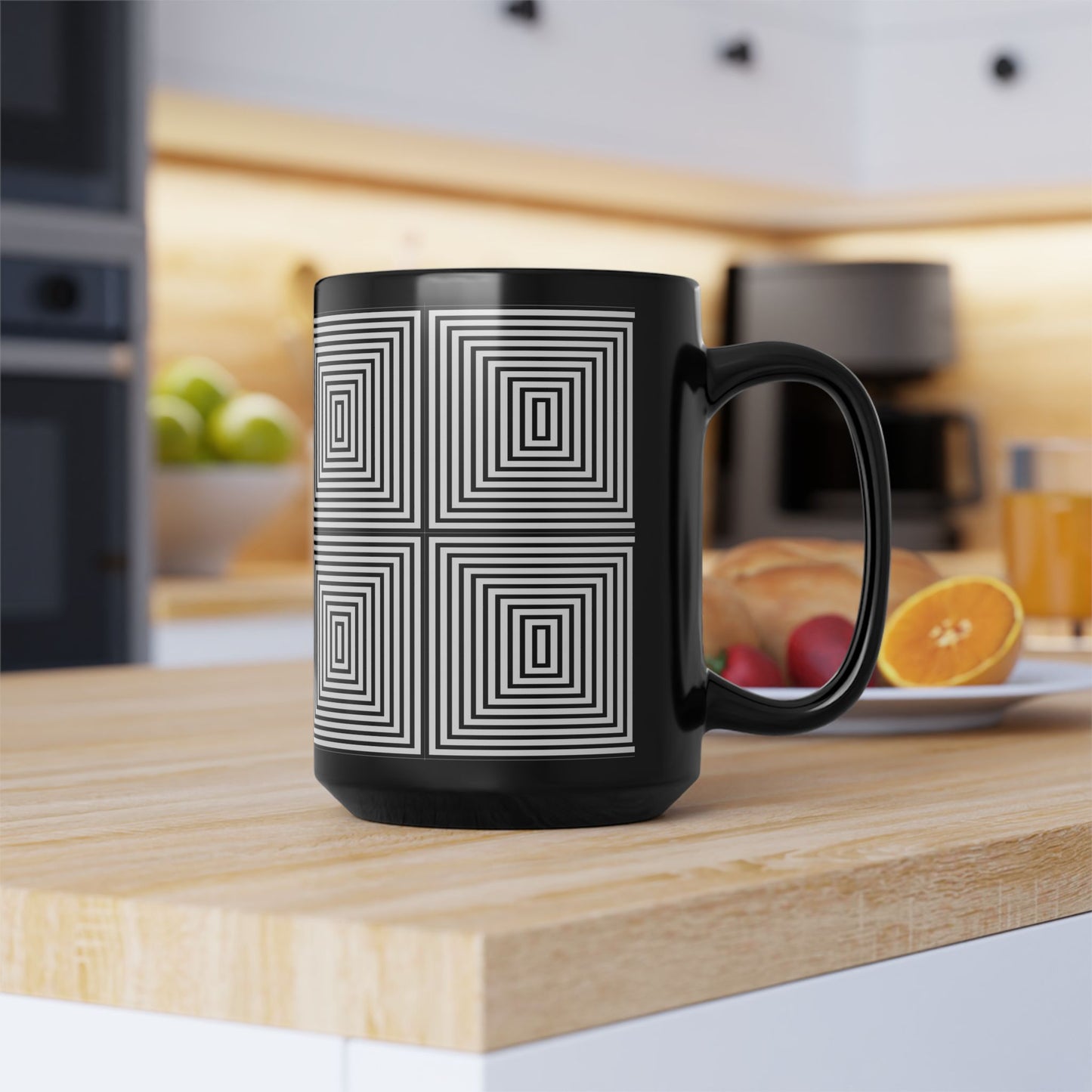 Mesmerizing Black Square Zone Patterned Mug (15oz)