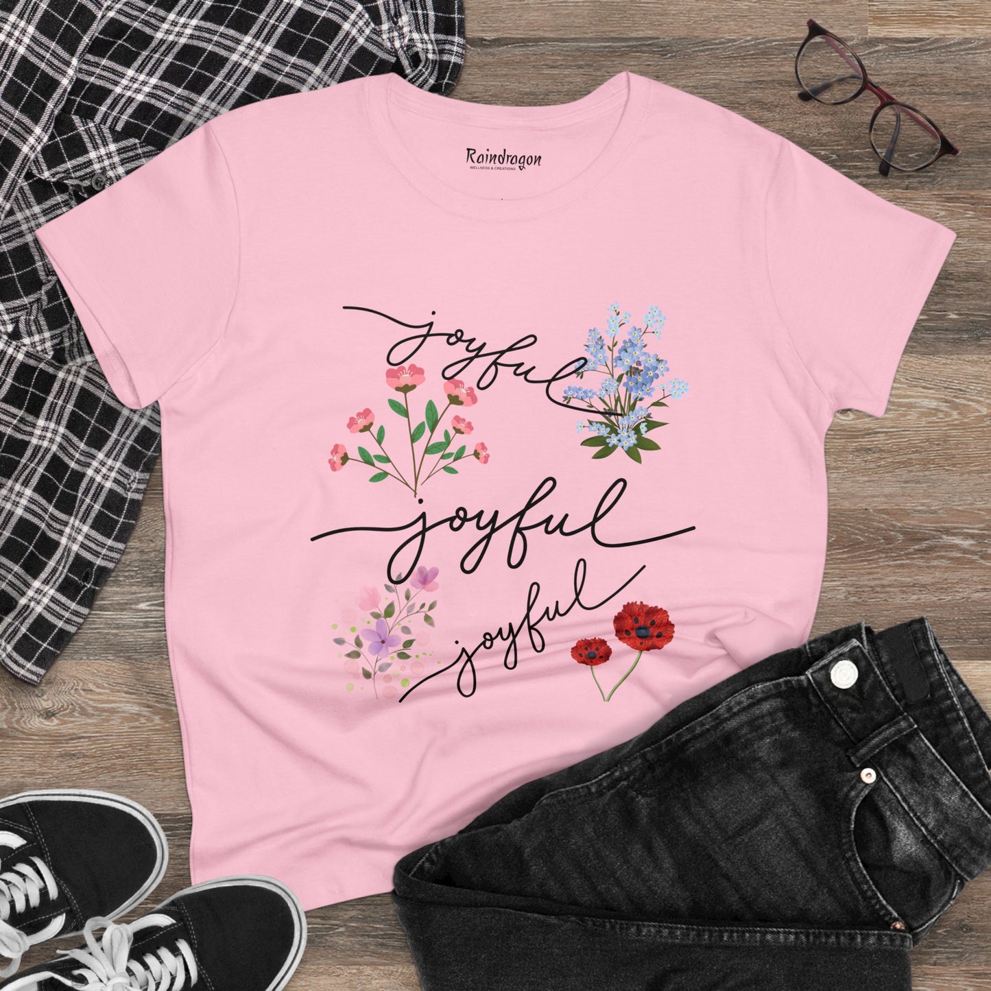 Cotton Tee - Joyful Words and Posies Women's Shirt