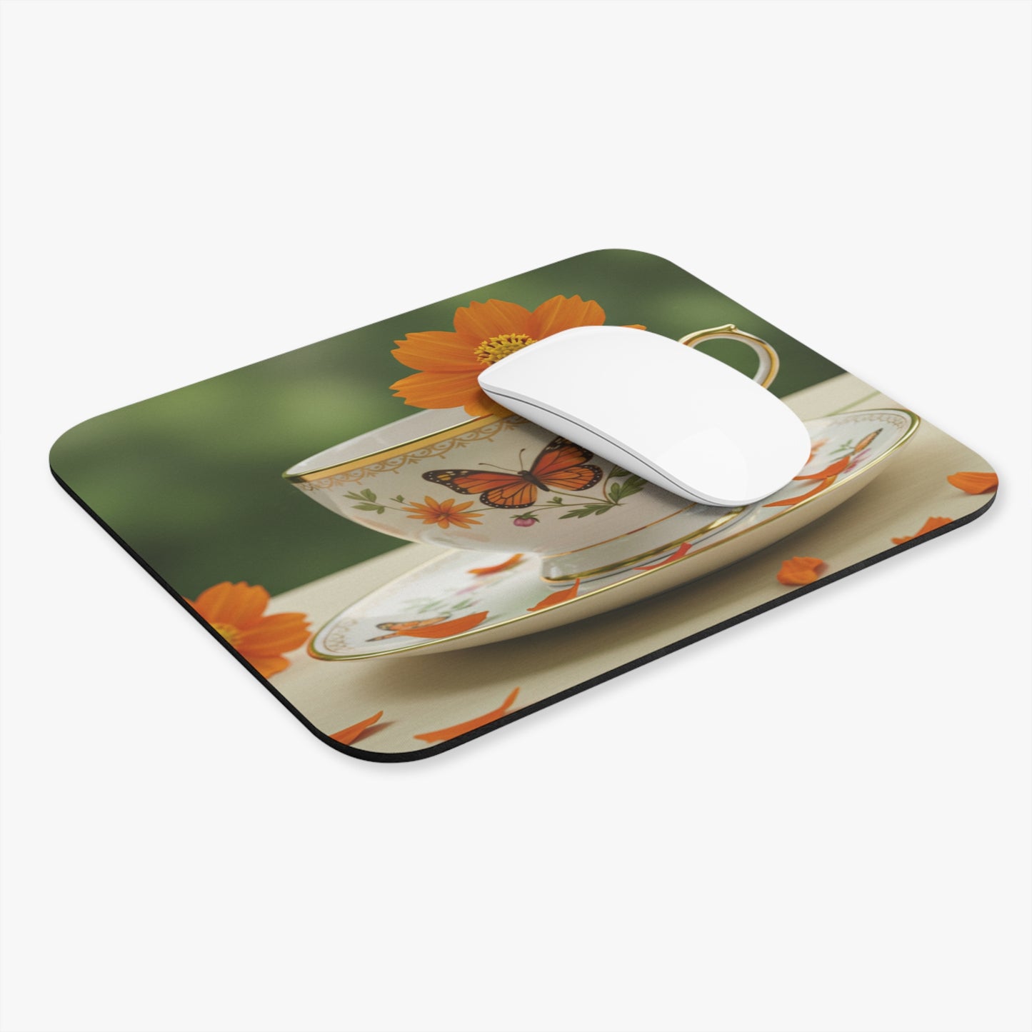 Mouse Pad with Floral Tea Cup Design