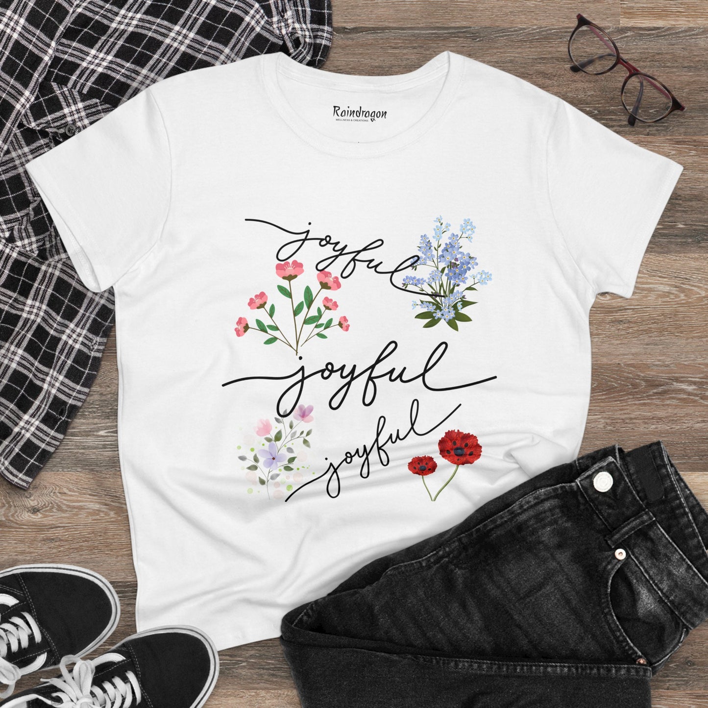 Cotton Tee - Joyful Words and Posies Women's Shirt