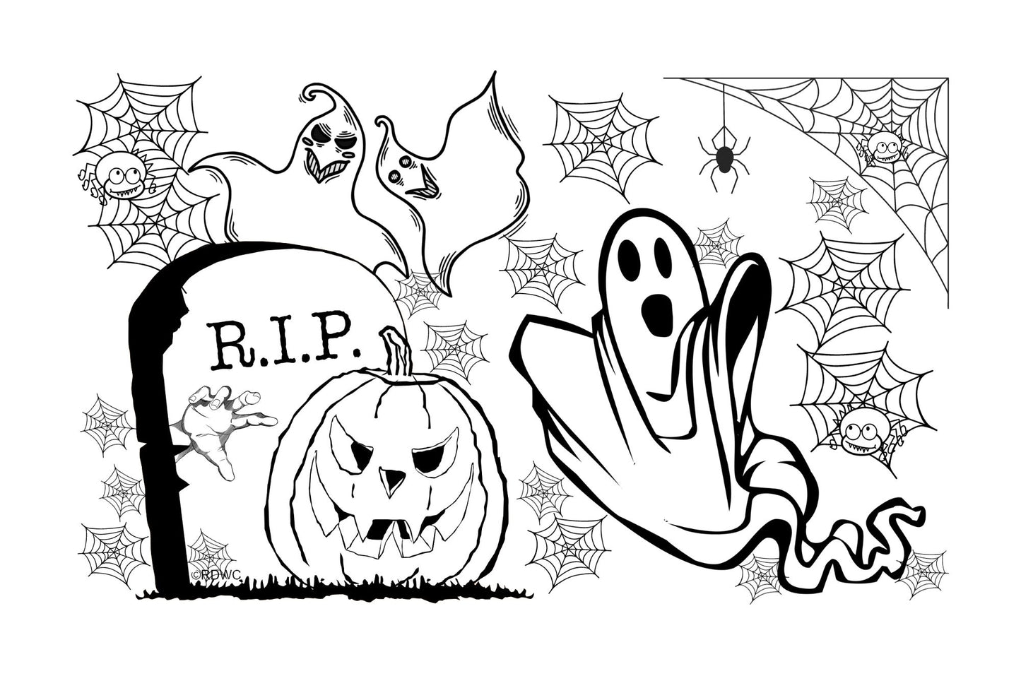 Halloween Activity / Coloring Placemat Set of 6 - 11"x17" downloadable PDF