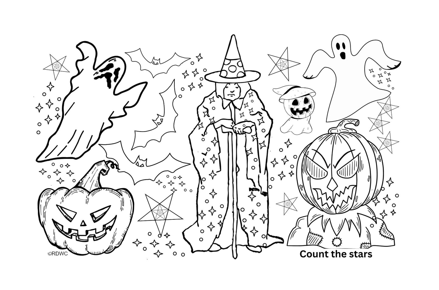 Halloween Activity / Coloring Placemat Set of 6 - 11"x17" downloadable PDF