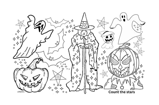 Count the Stars - Halloween Activity / Coloring Placemat 11"x17" downloadable PDF