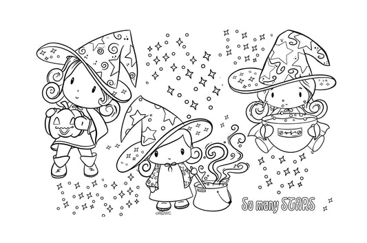 Cute Witches Halloween Activity / Coloring Placemat - 11"x17" downloadable PDF