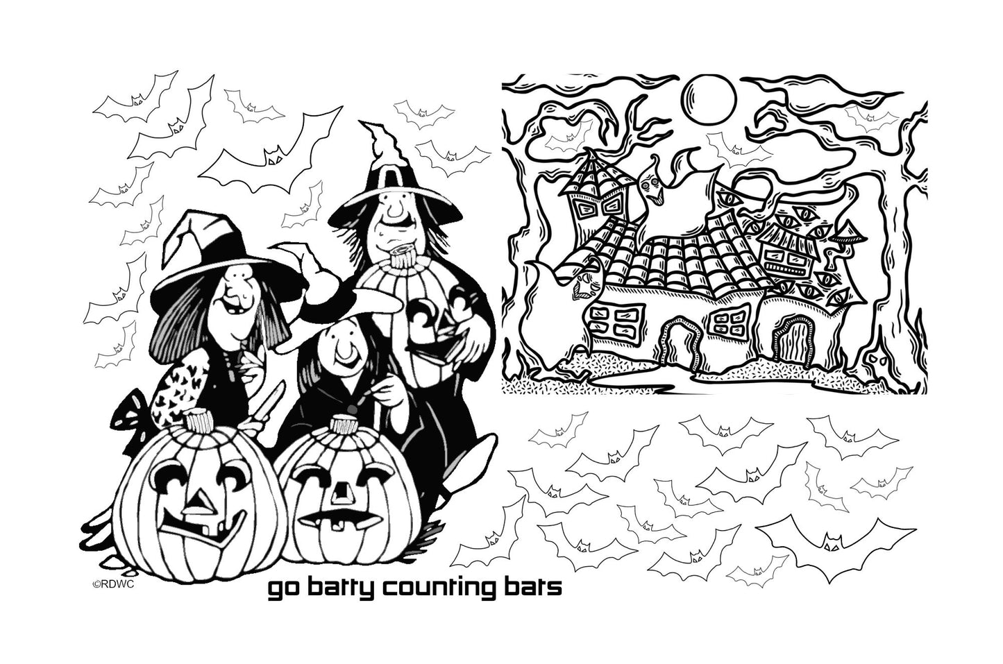 Go Batty Halloween Activity / Coloring Placemat - 11"1x17" downloadable PDF