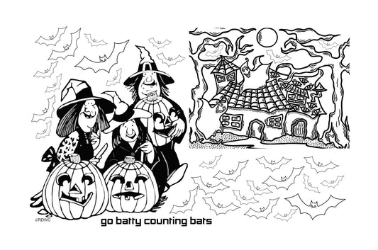 Go Batty Halloween Activity / Coloring Placemat - 11"1x17" downloadable PDF