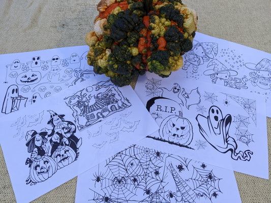 Halloween Activity / Coloring Placemat Set of 6 - 11"x17" downloadable PDF